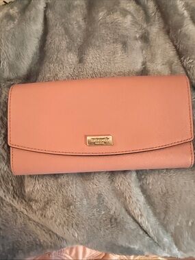 Kate spade Peach Leather Continental Wallet with Gold Logo